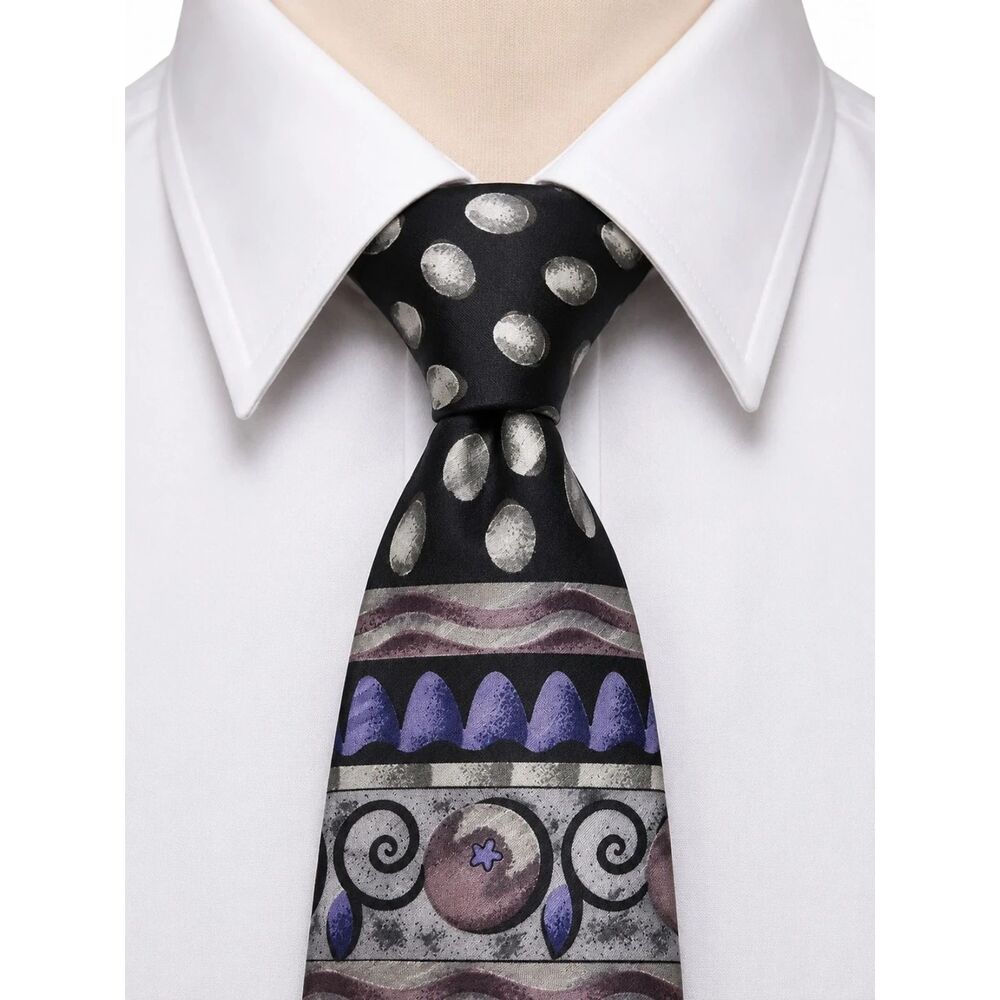J. Garcia 100% Silk Tie Necktie Purple Silver Abstract